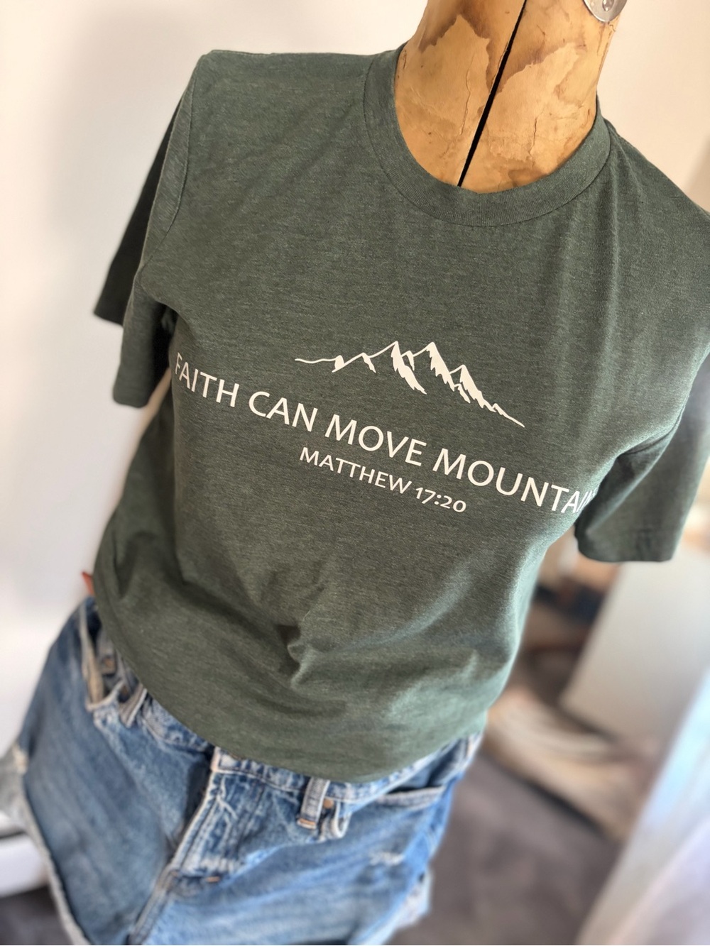 Faith Can Move Mountains Graphic Tee - Forest Green